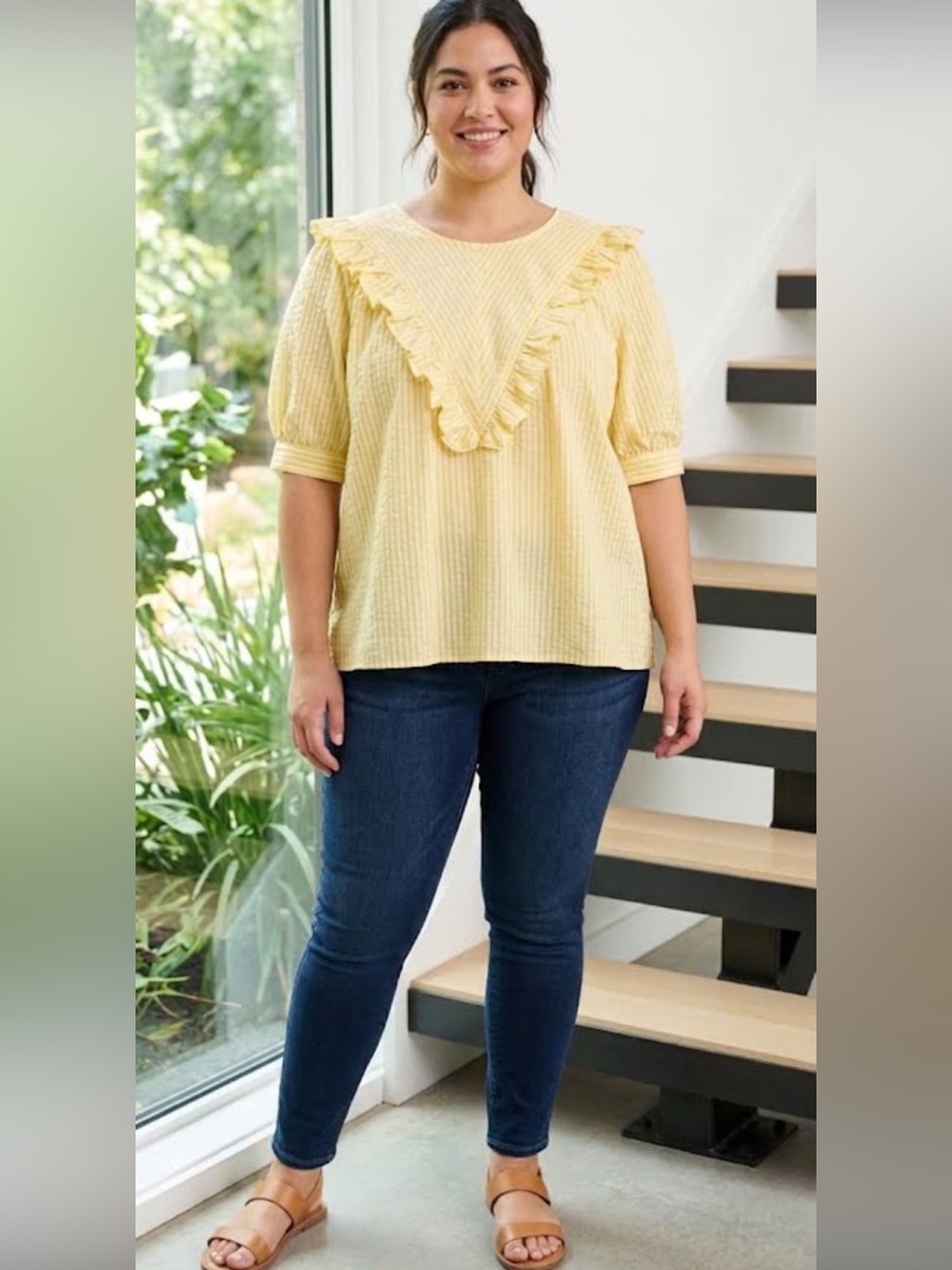 TERRA & sky ruffle woven blouse yellow new size 1X (16-18)